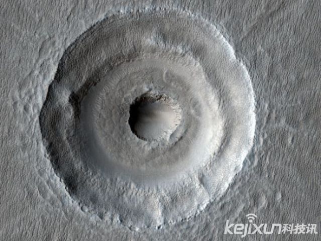 形似UFO飞碟的火星“靶心”陨石坑的图片