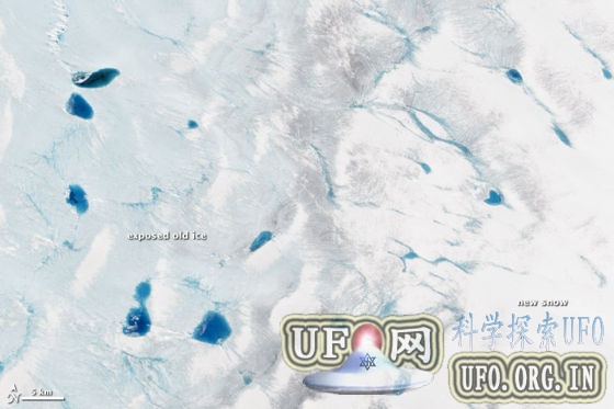 每日卫星照：格陵兰冰盖夏季融冰的图片