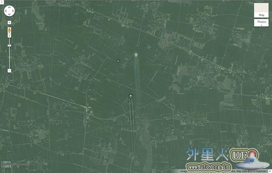 GOOGLE地球卫星拍到中国战机在追踪UFO的图片