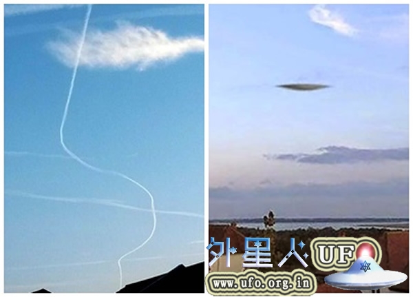 英国汉普郡飞机突改航向留下出奇怪尾迹或为躲避UFO？