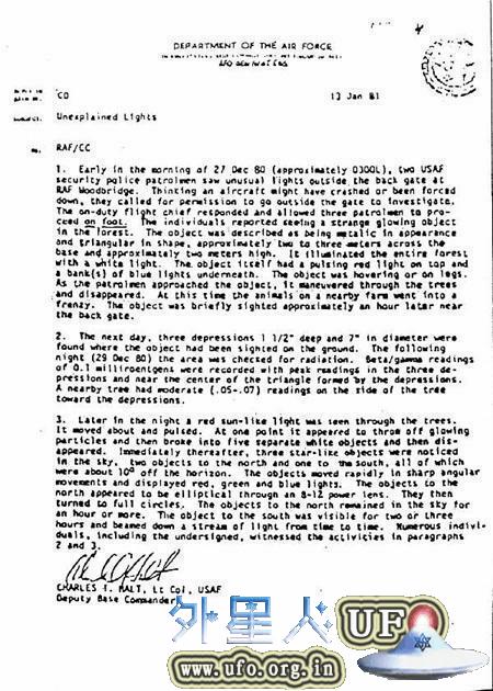 英国国防部将公布1983年蓝道申森林UFO事件的X档案 第2张