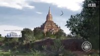 三角形UFO停留在寺庙上空的图片